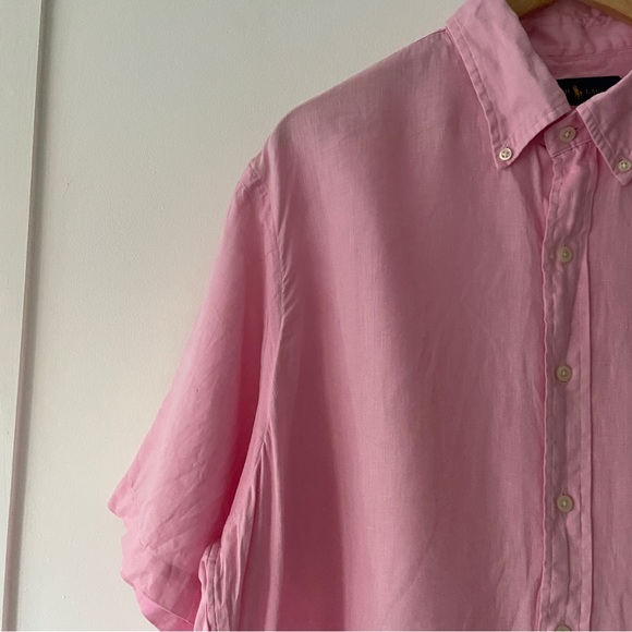 Ralph Lauren Linen Shirt Pink 2XL Short Sleeve Pony - Picture 5 of 8